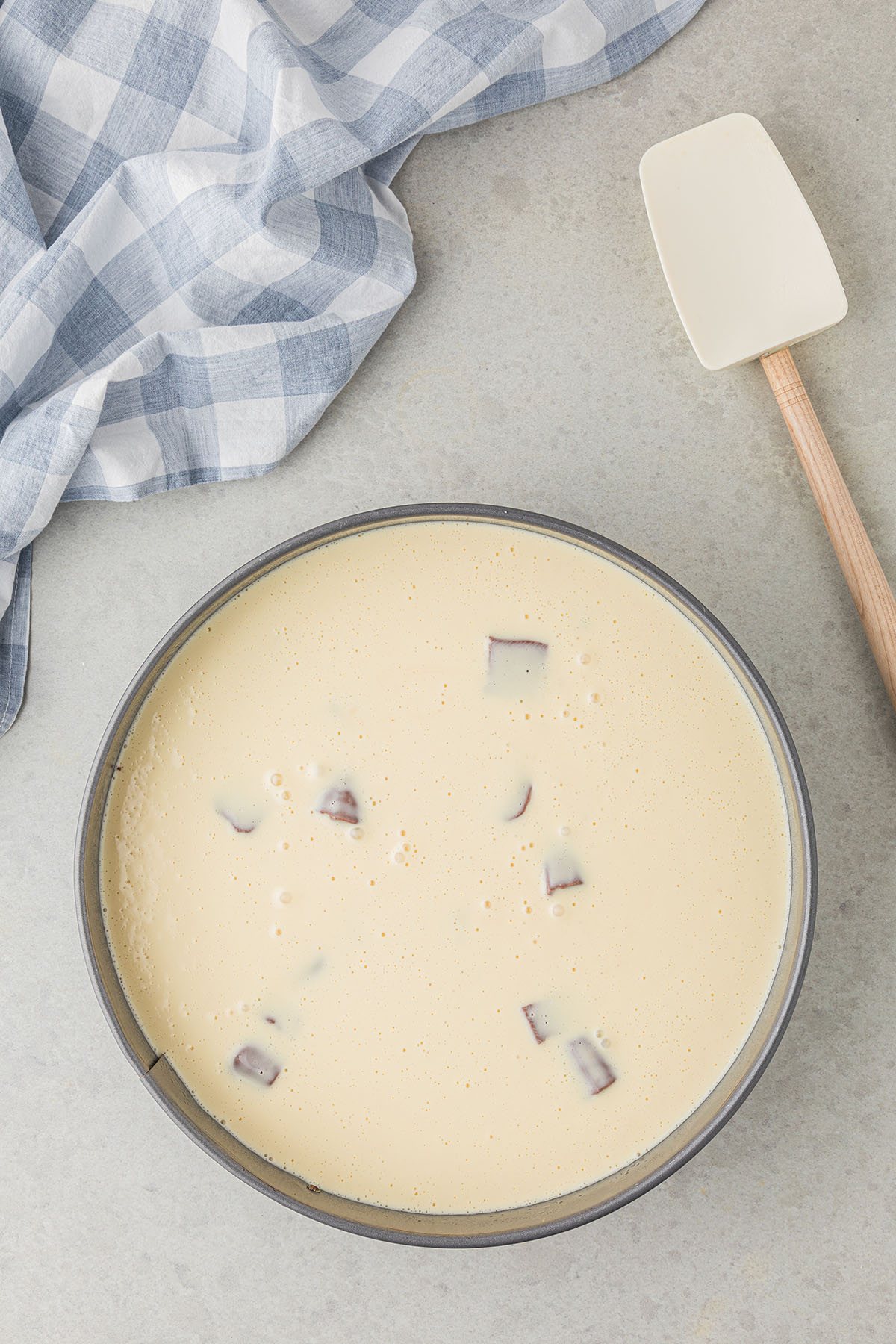 cheesecake batter in a springform pan