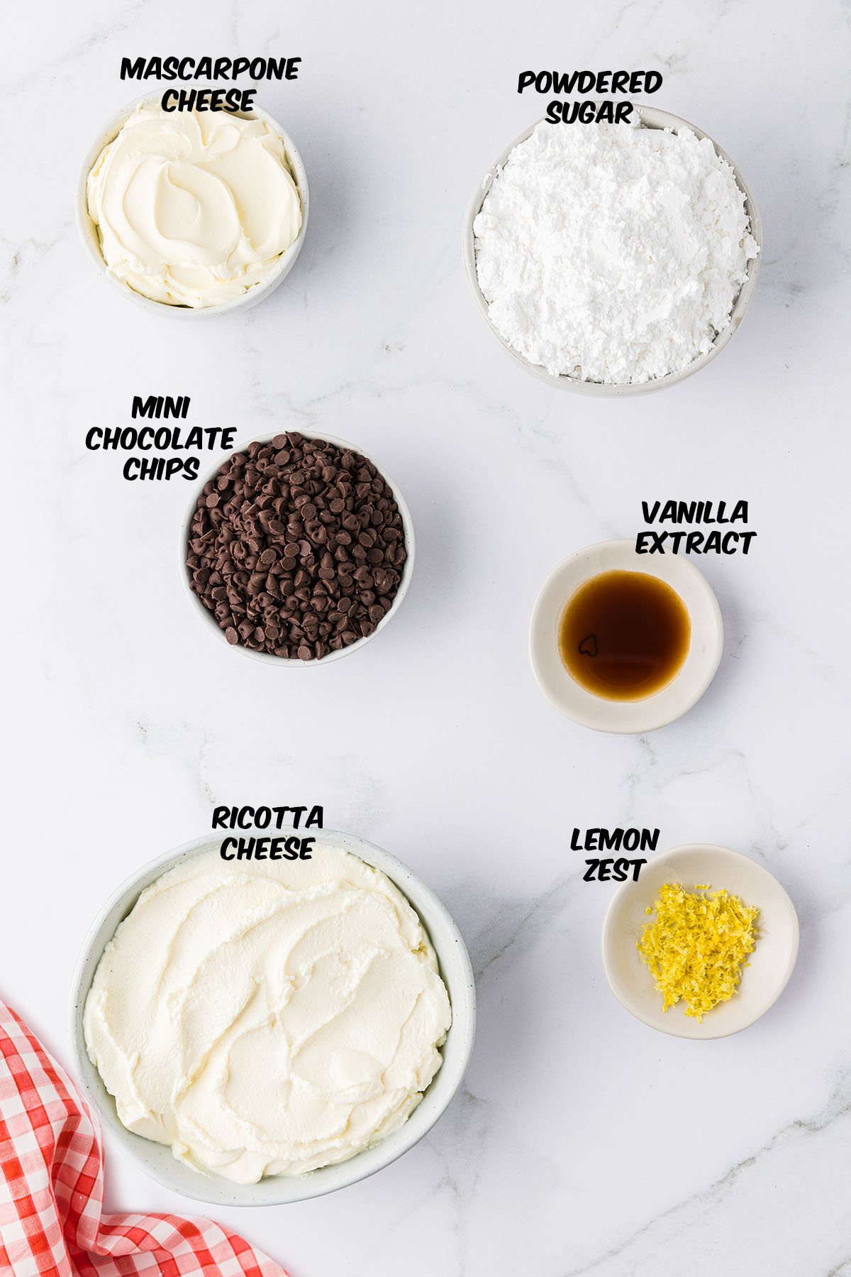 ingredients for cannoli dip on a counter