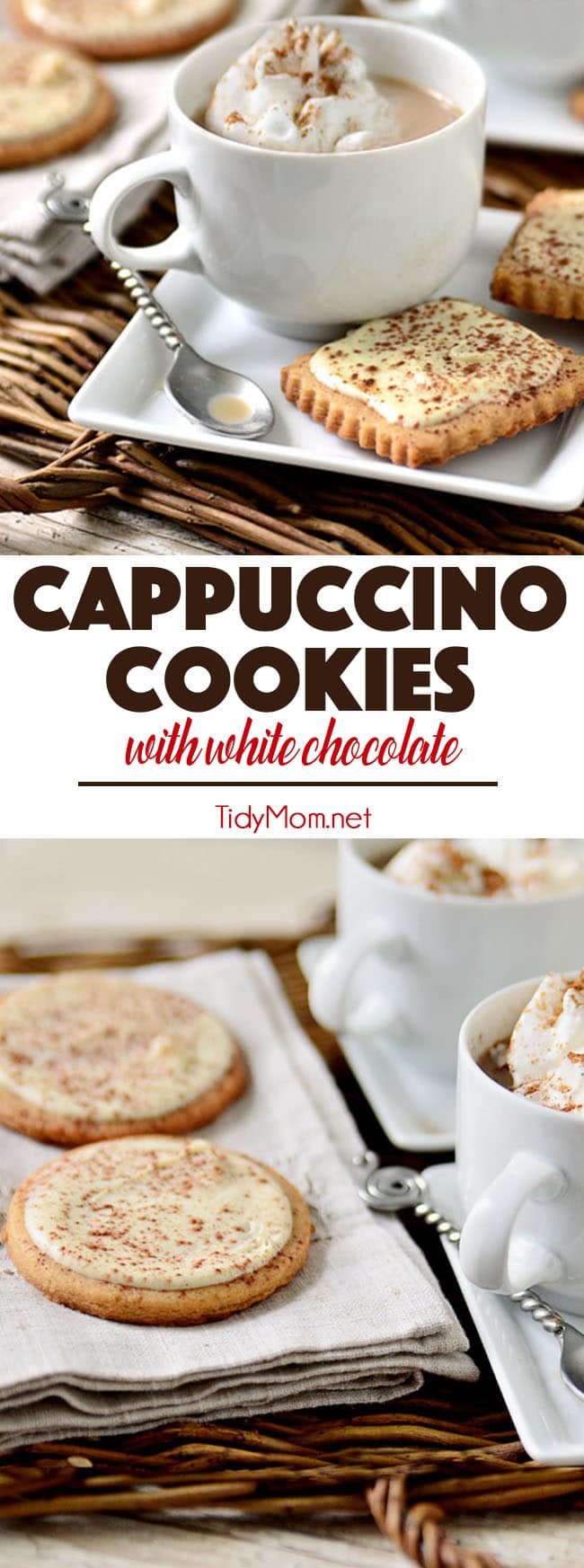 These CAPPUCCINO COOKIES taste just like they were dunked in coffee, and will make your house smell like you walked into a Starbucks. Made with instant cappuccino, and topped with white chocolate.......they are insanely delicious. Get the cookie recipe at cetcu.com