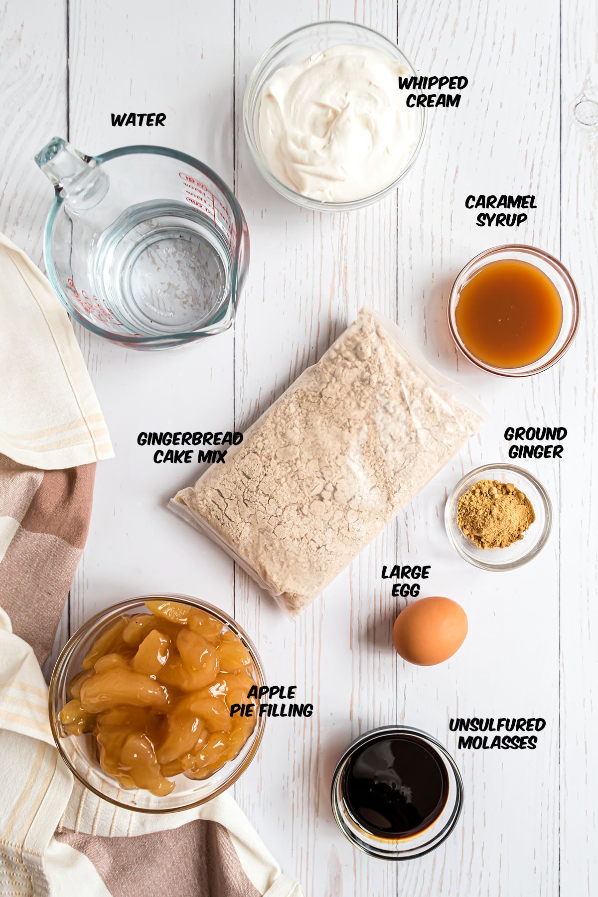 ingredients for apple gingerbread cake on a counter