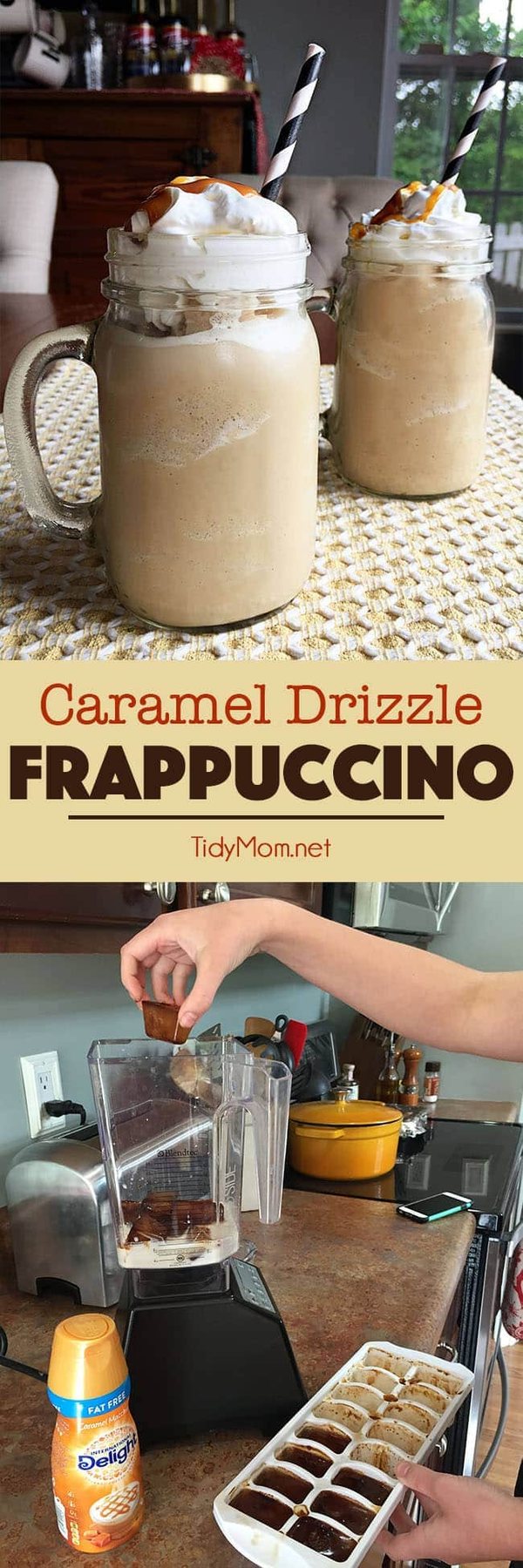 Homemade Caramel Drizzle Fappuccino is so easy to make at home and much cheaper than hitting up the coffee shops! get the recipe and directions for this frappuccino at cetcu.com