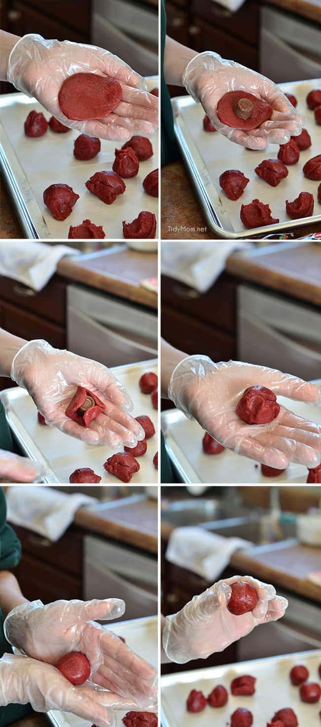 Caramel Filled Red Velvet Cookies - how to fill a cookie tutorial at cetcu.com