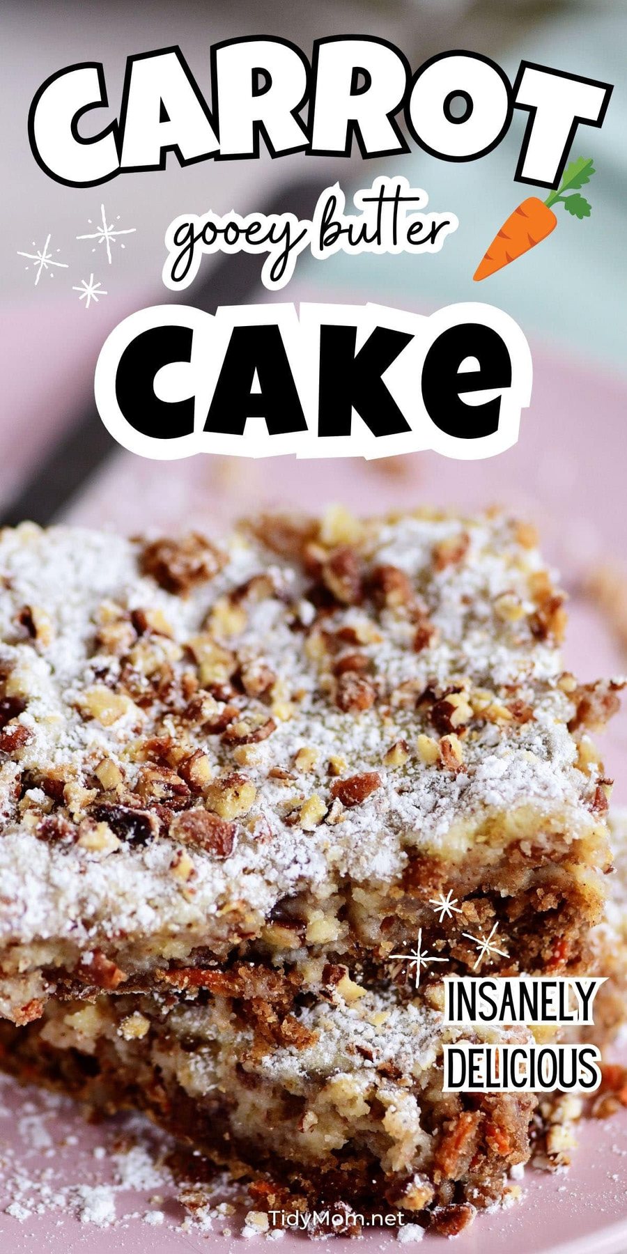 Gooey butter Carrot Cake on a pink plate