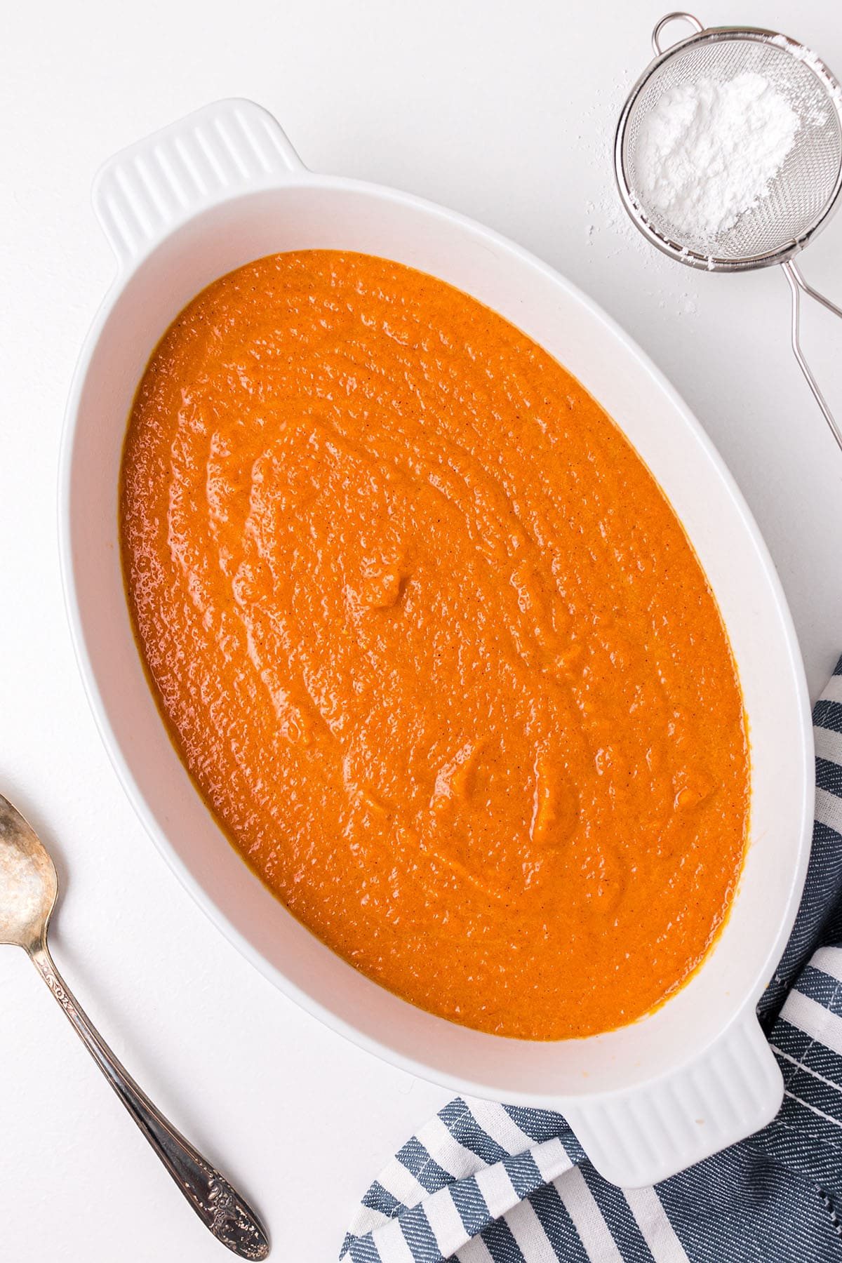 creamy batter in baking dish