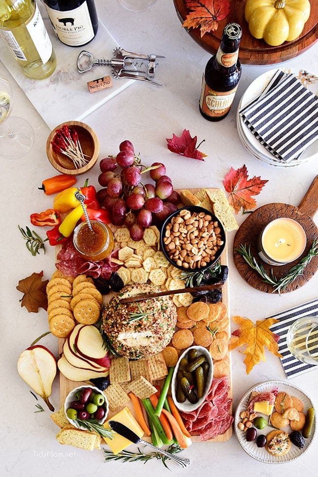fall charcuterie with savory shortbread cheese crisps