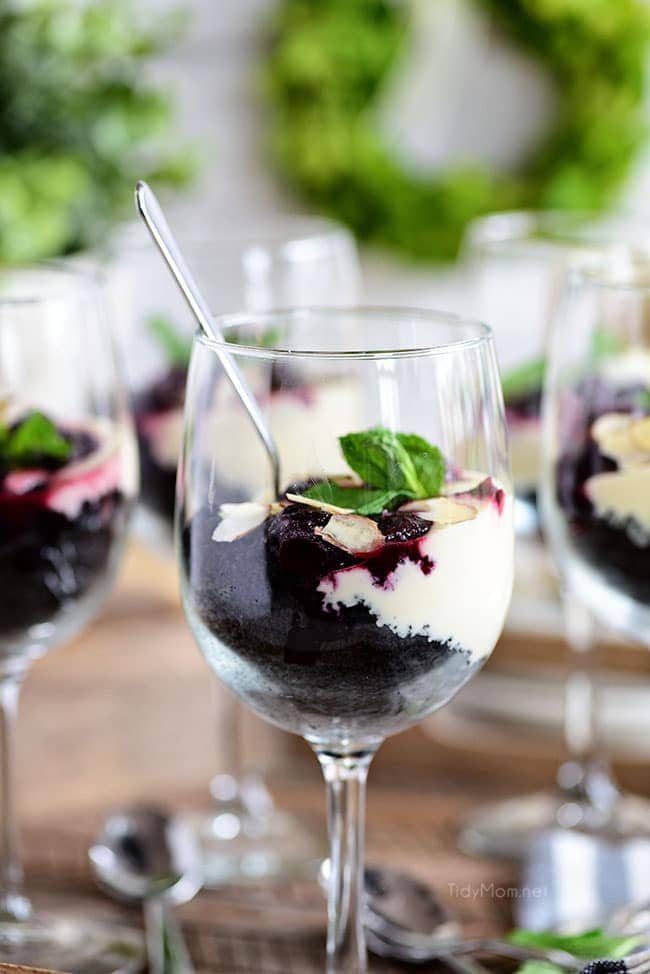 Cheesecake Parfaits in wine glasses