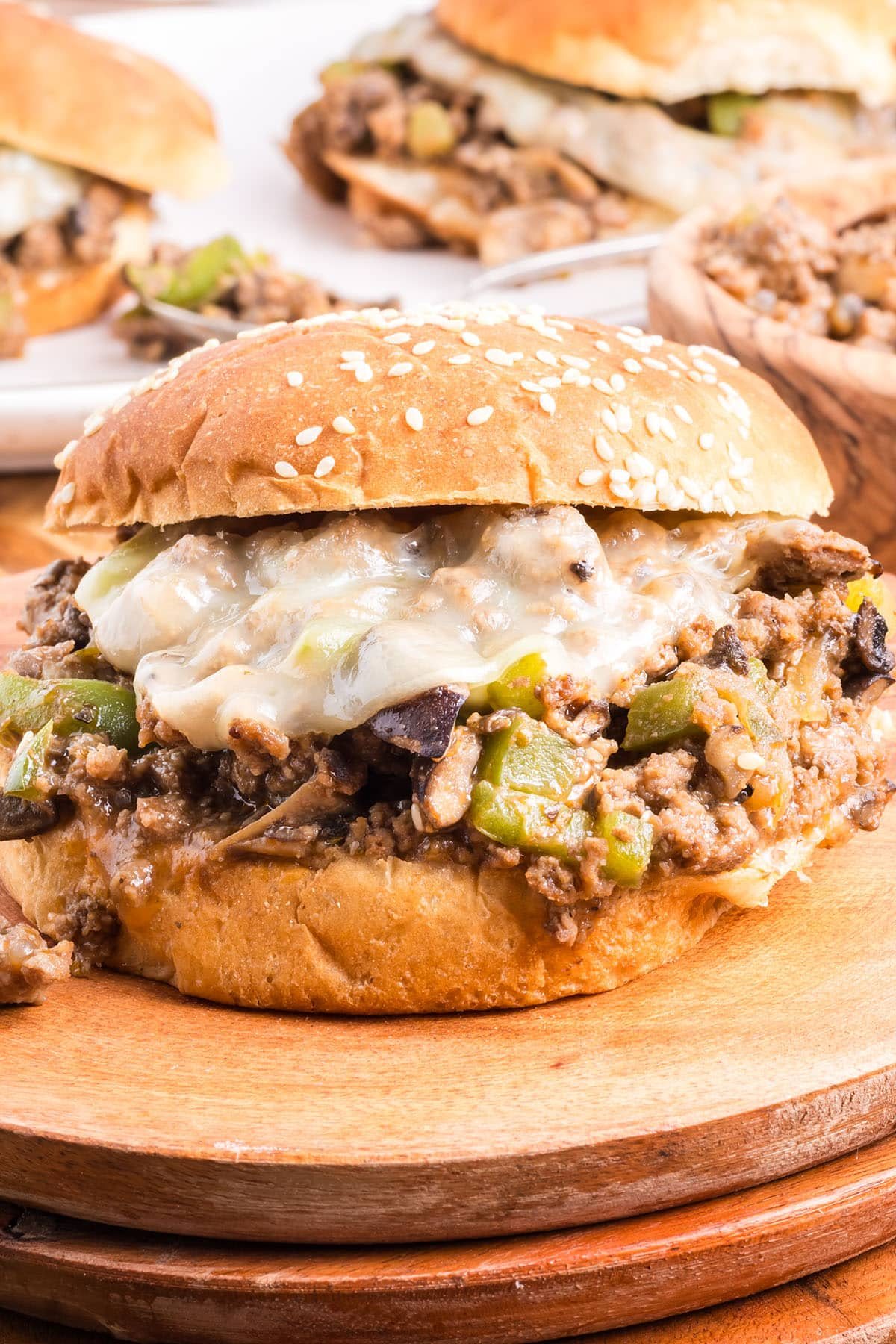 cheesesteak sandwich on a board