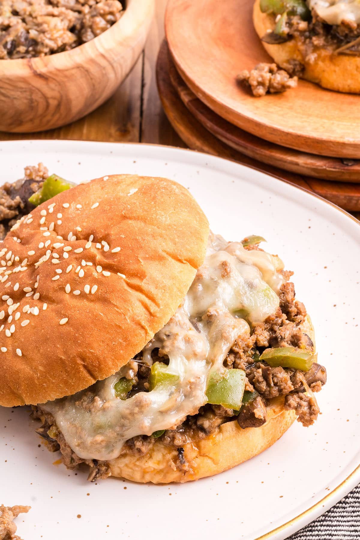 melty cheese on a sloppy joe cheesecake sandwich