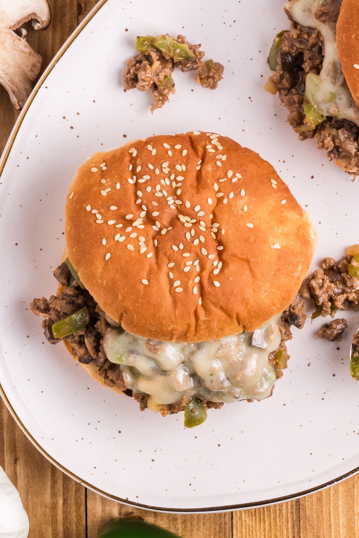 Sloppy Joes Cheesecake sandwich on a white plate