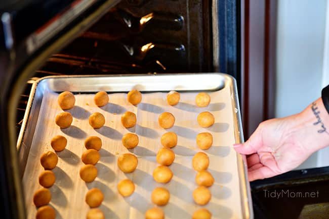 Cheesy Olive Bites going in the oven