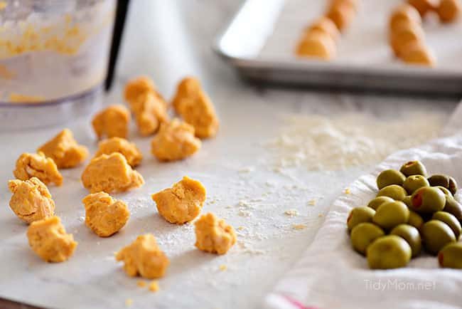 Cheesy Olive Bites: separate dough