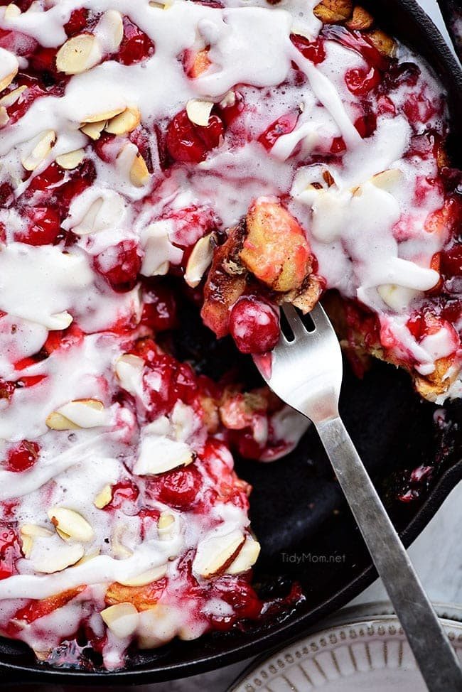 bite of Cherry Coffee Cake on a fork