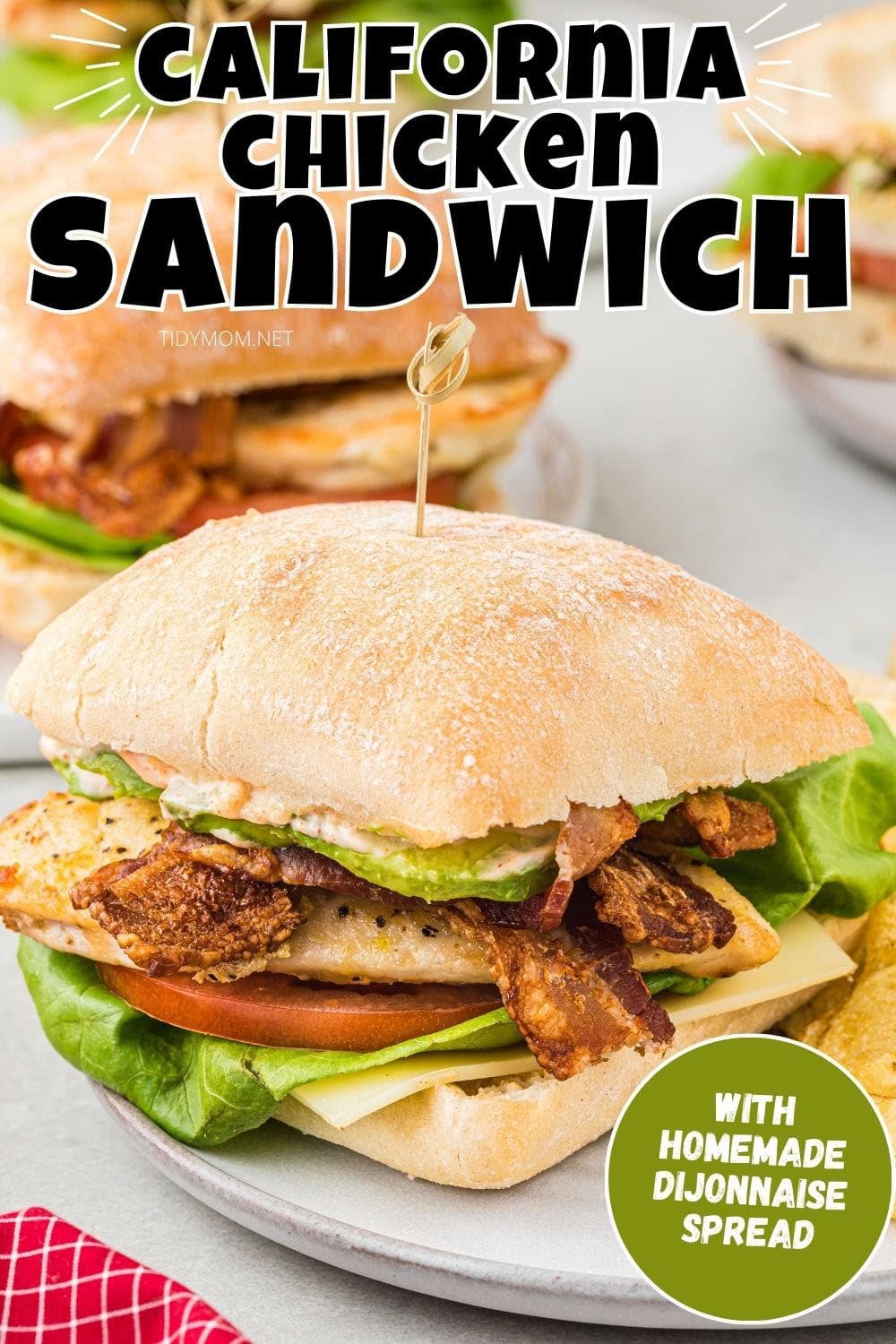 chicken sandwich on a plate with a pickle spear