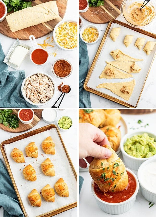 photo collage of how to make enchilada puffs