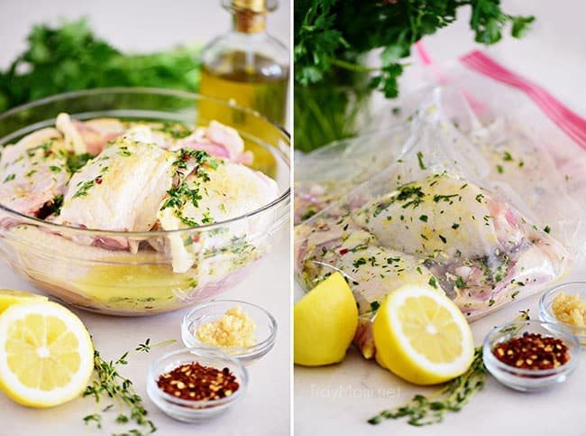 marinating chicken in easy lemon herb chicken marinade
