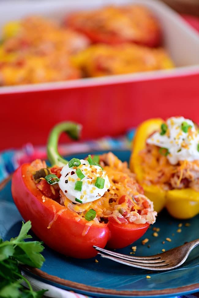 chicken stuffed peppers with sour cream on top