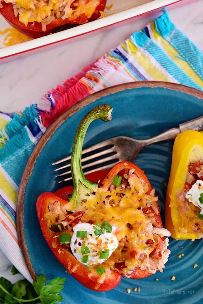 Chicken Stuffed Peppers with sour cream and cheese