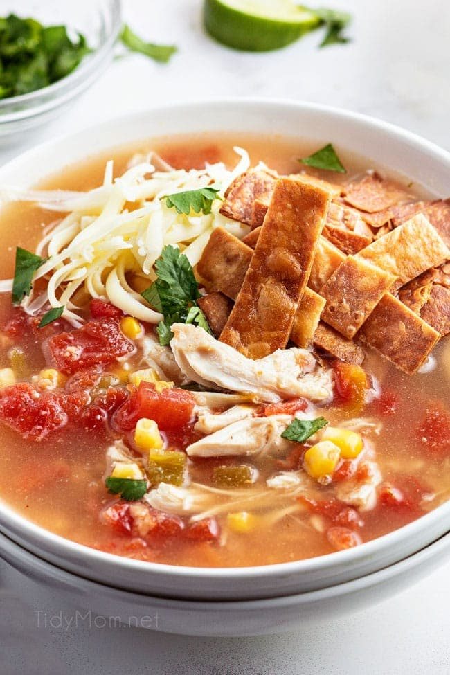 a bowl full of tortilla soup