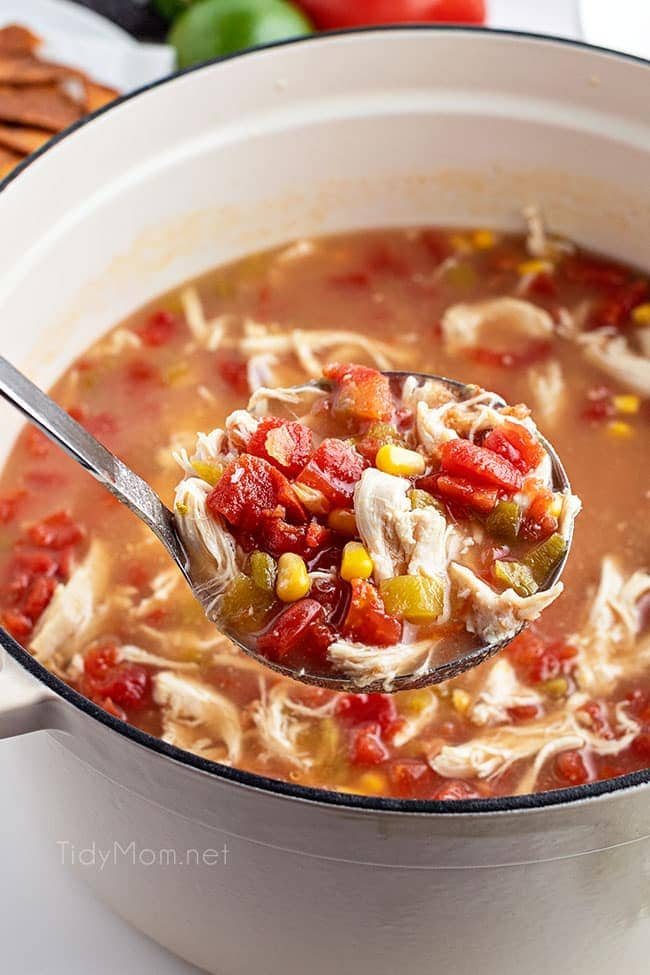 a ladle full of tortilla soup
