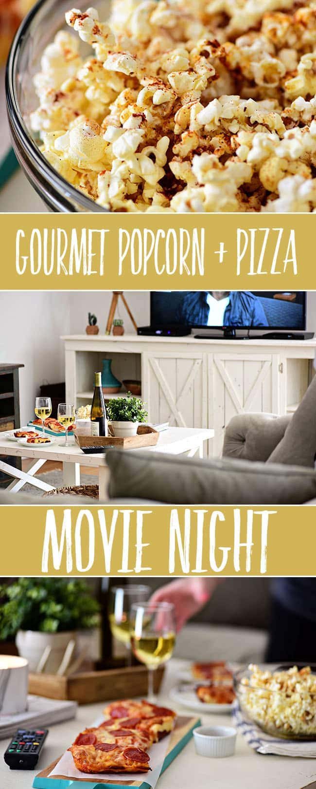Pizza and Popcorn Movie Night. Make Gourmet Popcorn at home for a special treat. Oven-ready pizza, Sweet Heat Maple-Chili Popcorn, something to sip on and your favorite movie and you have a perfect date night at home. Print the gourmet popcorn recipe at cetcu.com