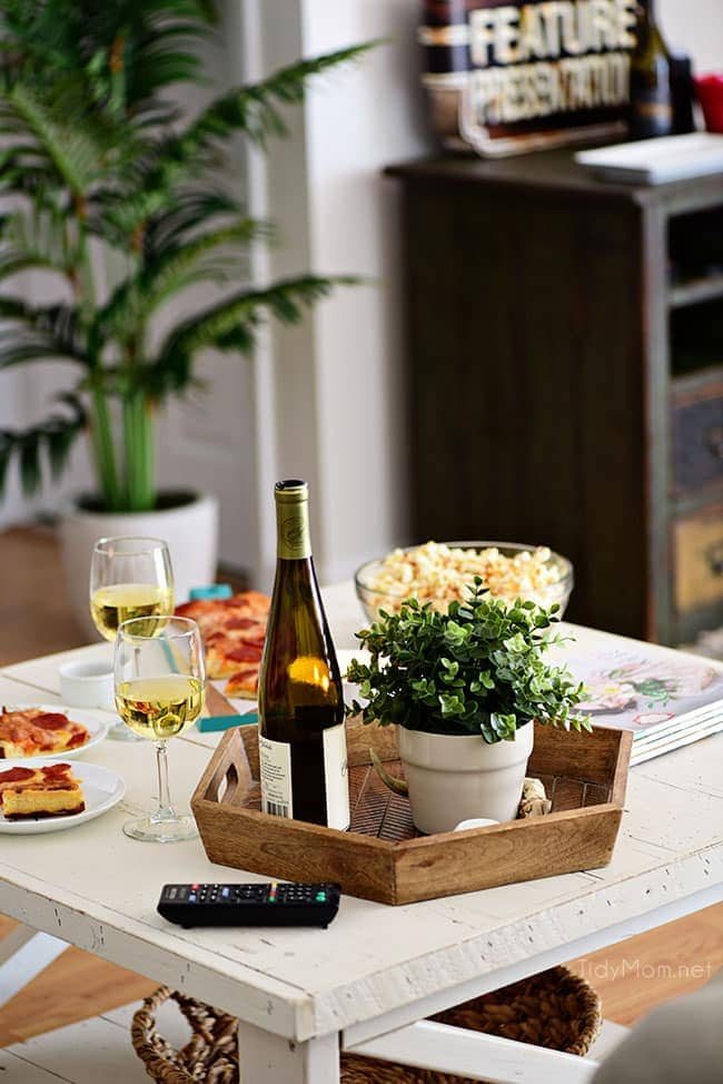 Pizza and Popcorn Movie Night. Make Gourmet Popcorn at home for a special treat. Oven-ready pizza, Sweet Heat Maple-Chili Popcorn, something to sip on and your favorite movie and you have a perfect date night at home. Print the gourmet popcorn recipe at cetcu.com