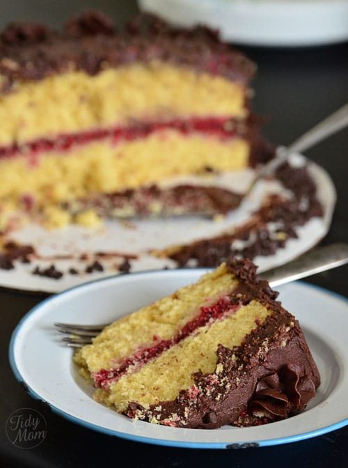 Dark Chocolate Frosted Butter Cake with Raspberry Preserves at cetcu.com