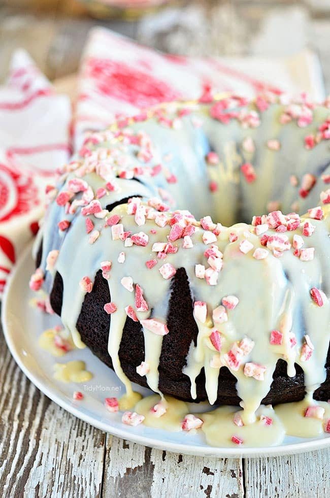 Chocolate Peppermint Brownie Cake uses a box cake mix + brownie mix! Easy recipe at cetcu.com