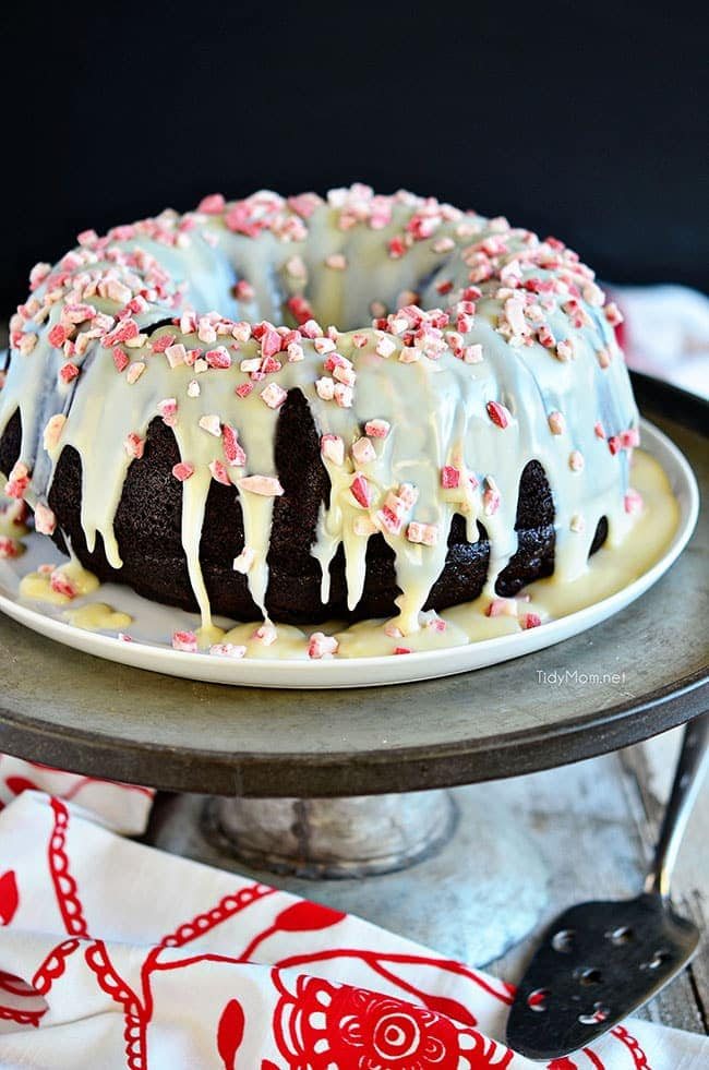 Chocolate Peppermint Brownie Cake uses a box cake mix + brownie mix! Easy recipe at cetcu.com