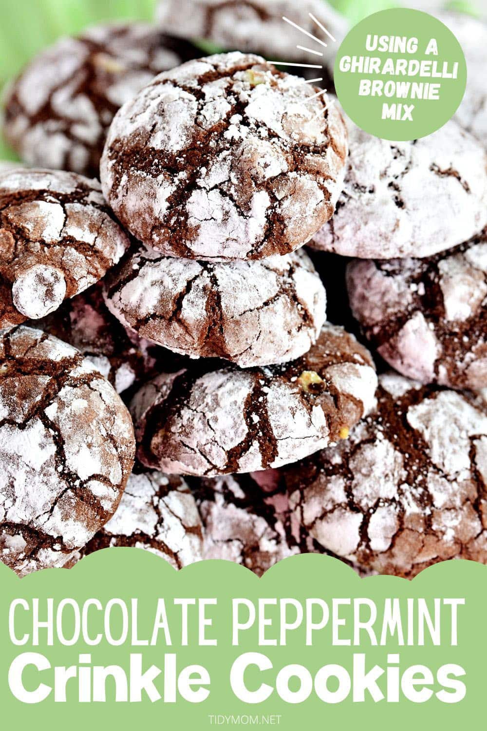 a pile of chocolate peppermint crinkle cookies