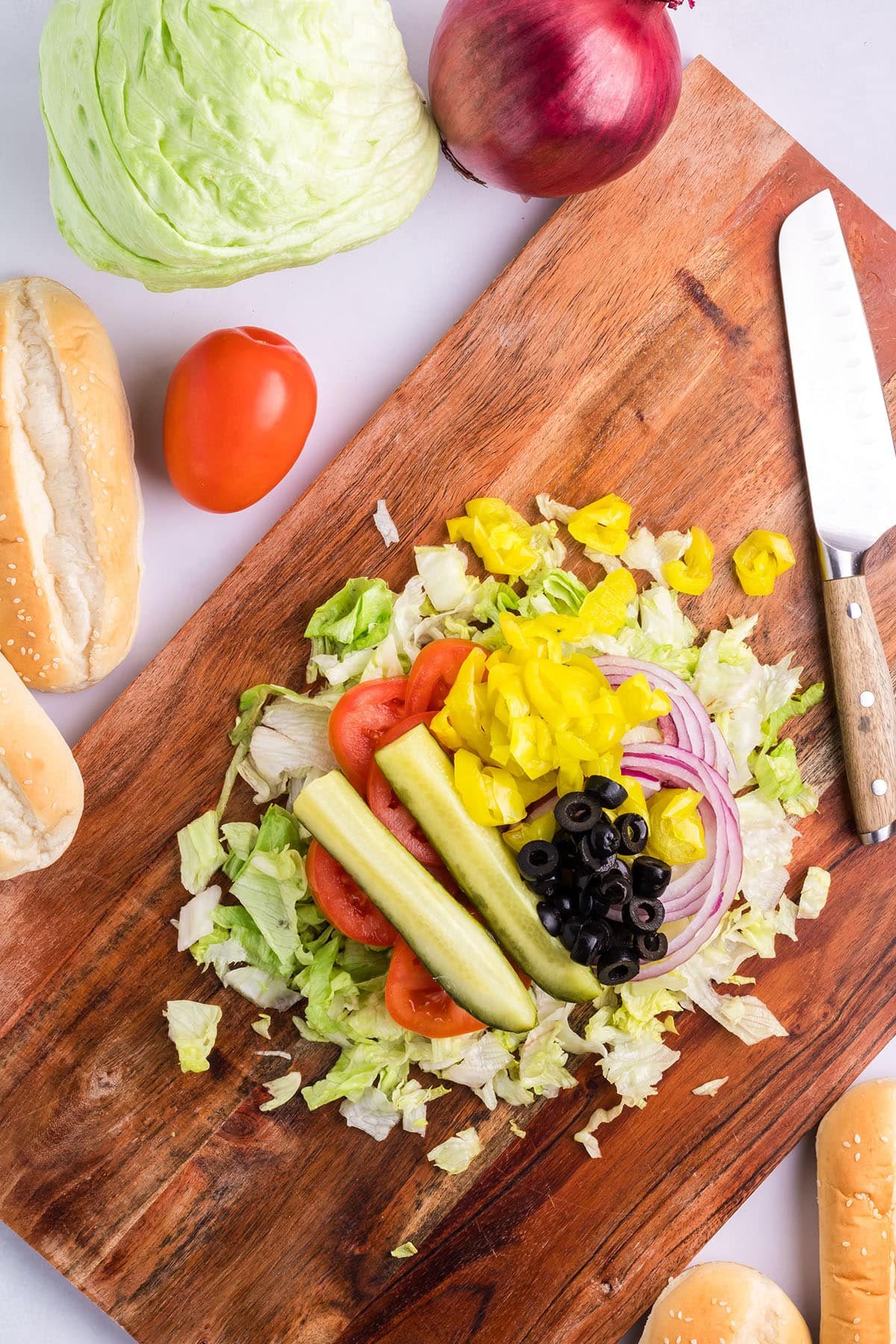 chopped veggies for a Chopped Italian Sandwich