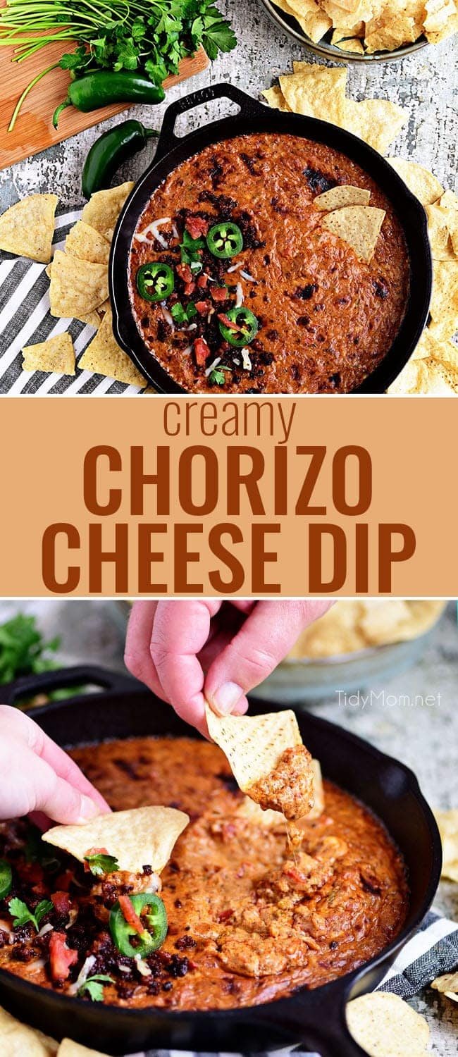 Chorizo Cheese Dip is spicy, cheesy, and the EASIEST dip to make! Packed with, chorizo, tomatoes, green chiles and lots of cheese! This creamy dip is sure to be a hit while watching the Big Game or anytime you need to satisfy that warm gooey cheese craving. See how-to recipe video + print recipe at cetcu.com #dip #appetizer #cheese #cheesedip #chorizo #partyfood