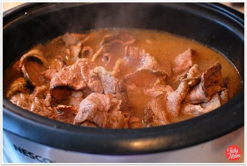 Day 1 cook the roast in the oven + Day 2 slice and slow cook in juices = Delicious Italian Beef recipe at cetcu.com