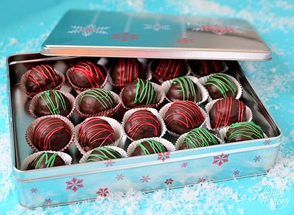 Christmas cake truffles in christmas box