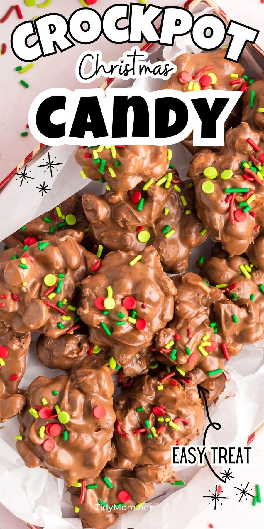 Christmas crockpot candy with holiday sprinkles