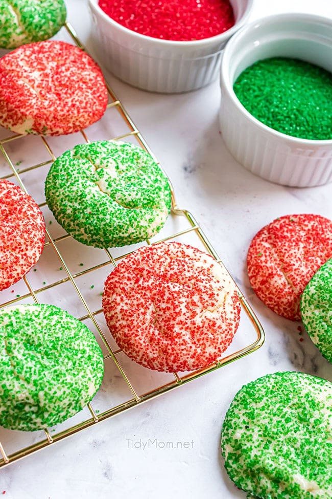 Christmas drop sugar cookies on a cooling rack