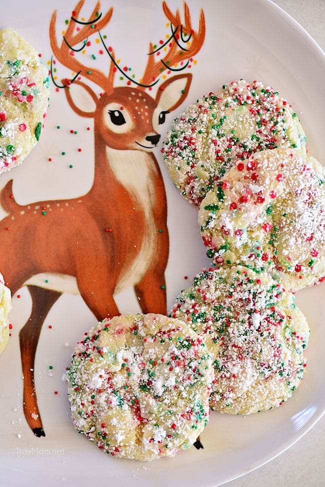 Christmas Gooey Butter Cookies on a reideer plate