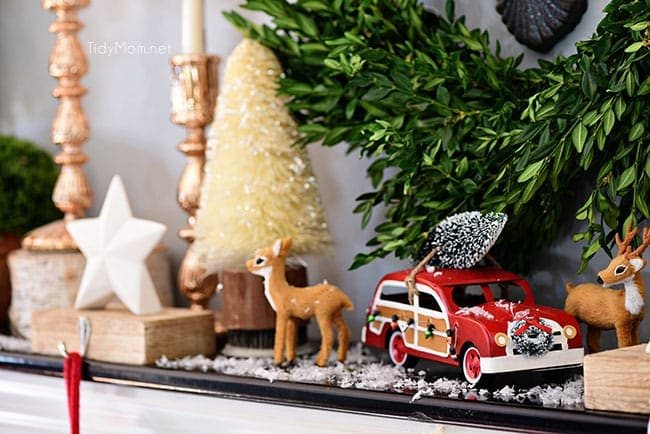 Deer and car Merry and Bright Christmas Mantel Decor