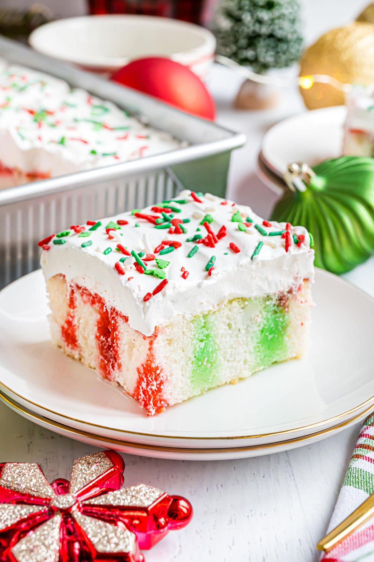 red and green jello poke cake for Christmas