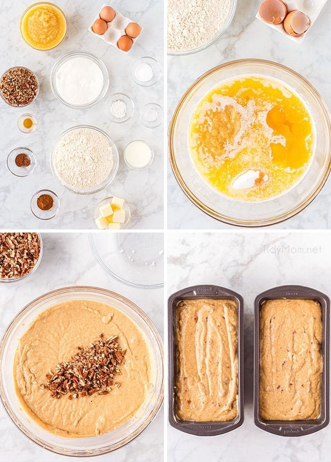 photo collage of how to make homemade apple bread