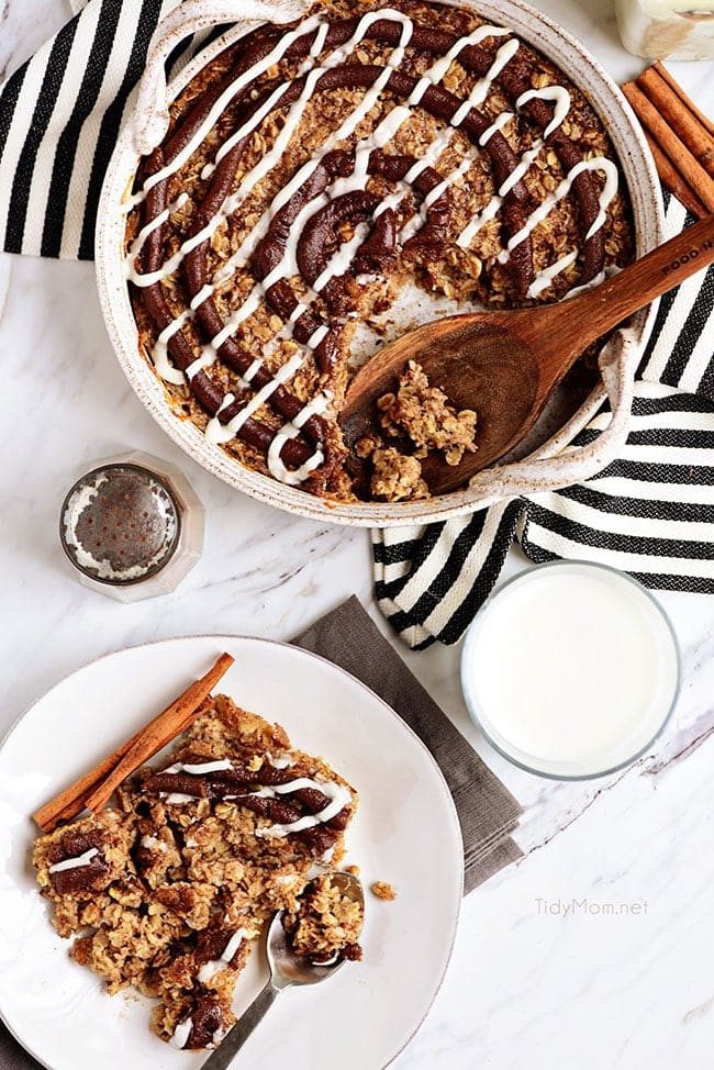 Cinnamon Roll Baked Oatmeal on plate