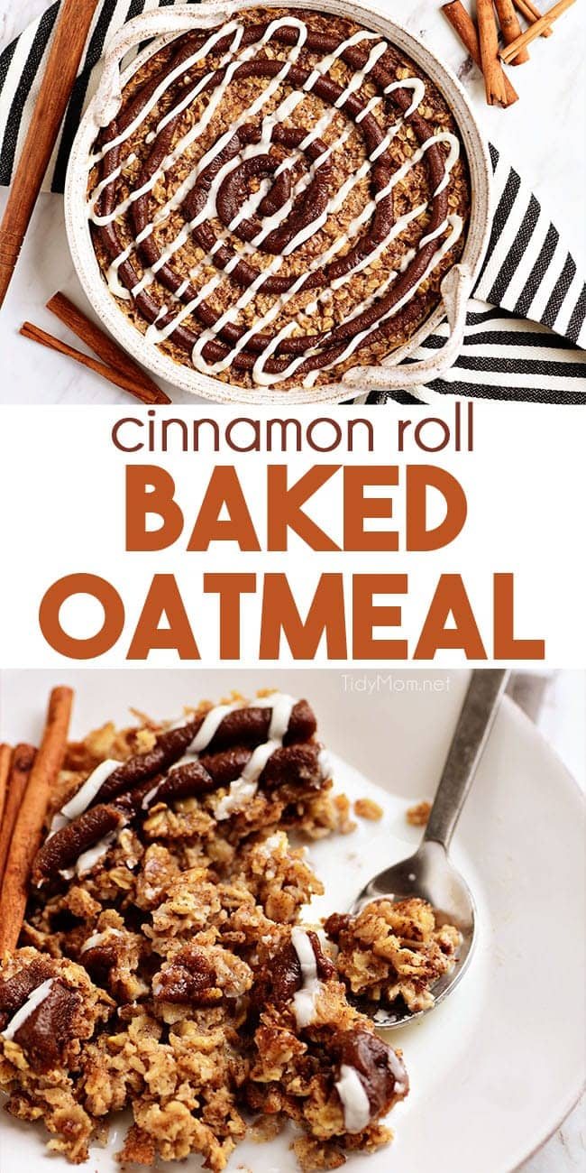 Cinnamon Roll Baked Oatmeal photo collage