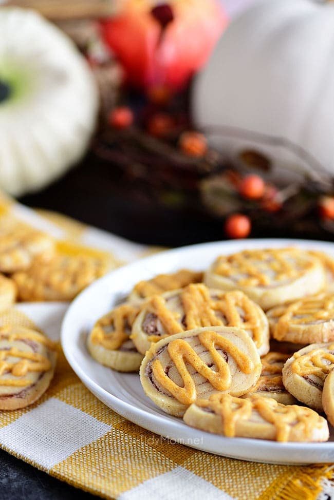 Pumpkin Cinnamon Roll Cookies on plate