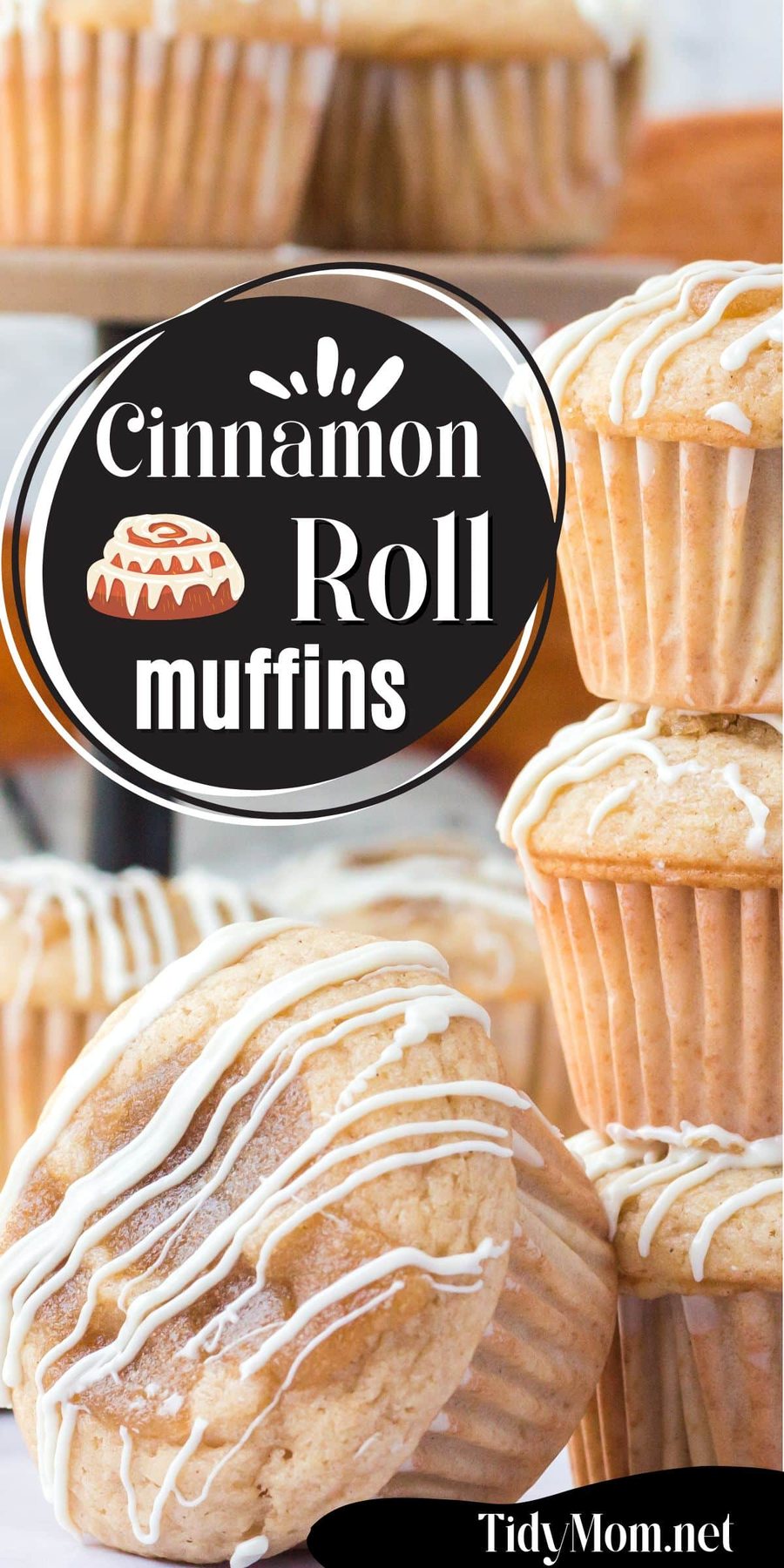 stack of cinnamon roll muffins