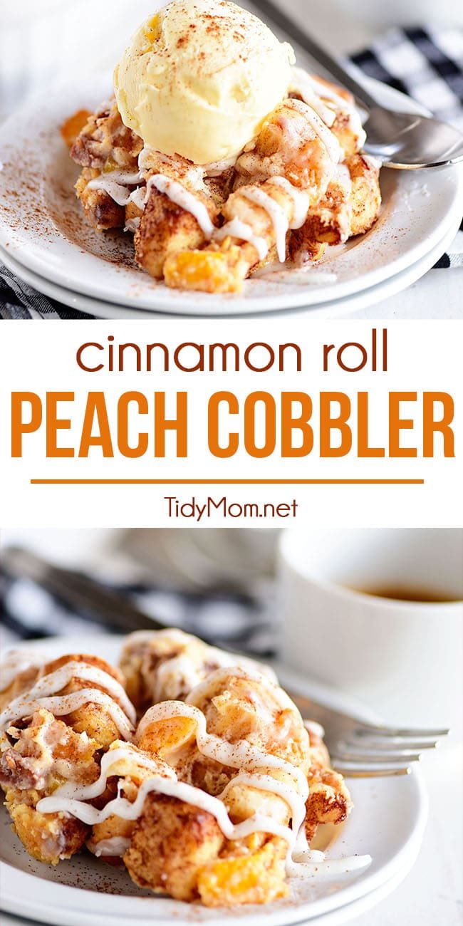 Cinnamon Roll Peach Cobble photo collage