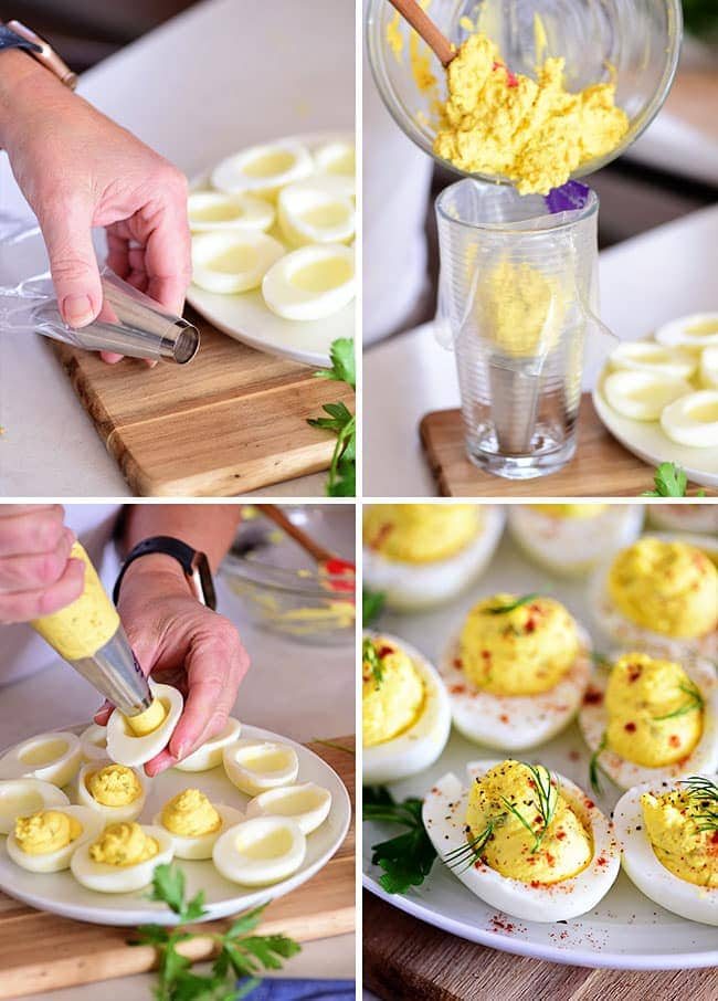 how to fill deviled eggs photo collage