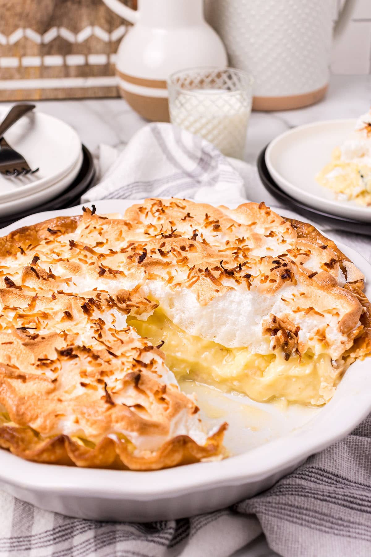 Coconut cream pie with meringue on top
