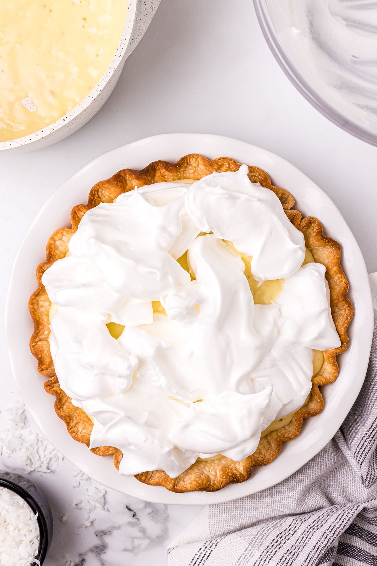 homemade meringue on a custard pie