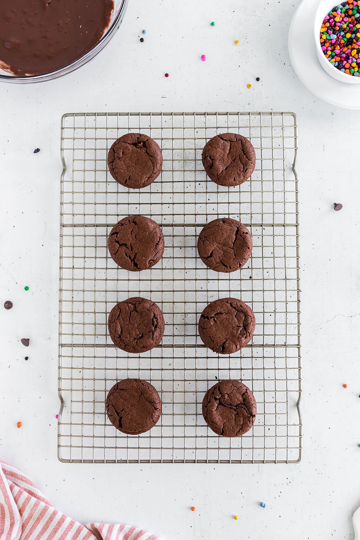 baked brownie cookies cooling on a wire rack