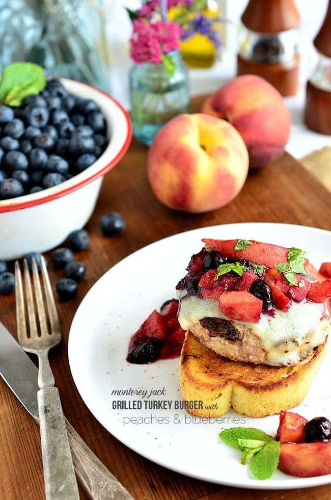 Grilled Turkey Burger with Peaches and Blueberries