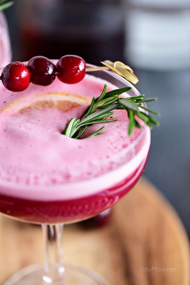 The fruity cherry and cranberry notes in this Cran-Cherry Rye Whiskey Sour Cocktail complement the spicy rye and tone down its bite. An egg white in my cocktail? You betcha! The perfect cocktail for any time of year